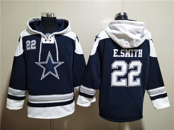 Men's Dallas Cowboys #22 Emmitt Smith Navy Ageless Must-Have Lace-Up Pullover Hoodie