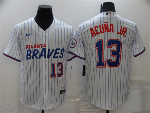 Men's Atlanta Braves #13 Ronald Acuña Jr. 2021 White City Connect Stitched Jersey