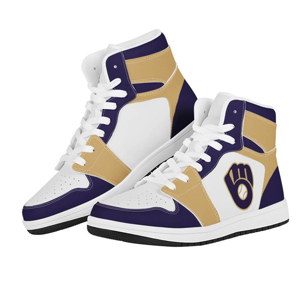 Women's Milwaukee Brewerss AJ High Top Leather Sneakers 002