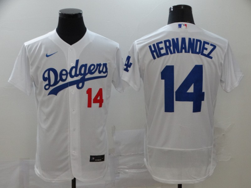 Men's Los Angeles Dodgers #14 Kiké Hernández White Flex Base Stitched MLB Jersey