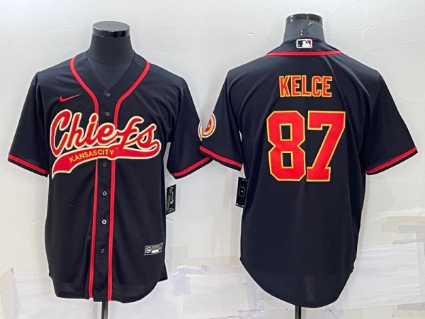 Men's Kansas City Chiefs #87 Travis Kelce Balck Cool Base Stitched Baseball Jersey