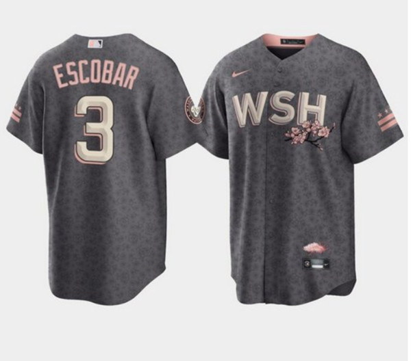 Men's Washington Nationals #3 Alcides Escobar 2022 Gray City Connect Cherry Blossom Cool Base Stitched Jersey