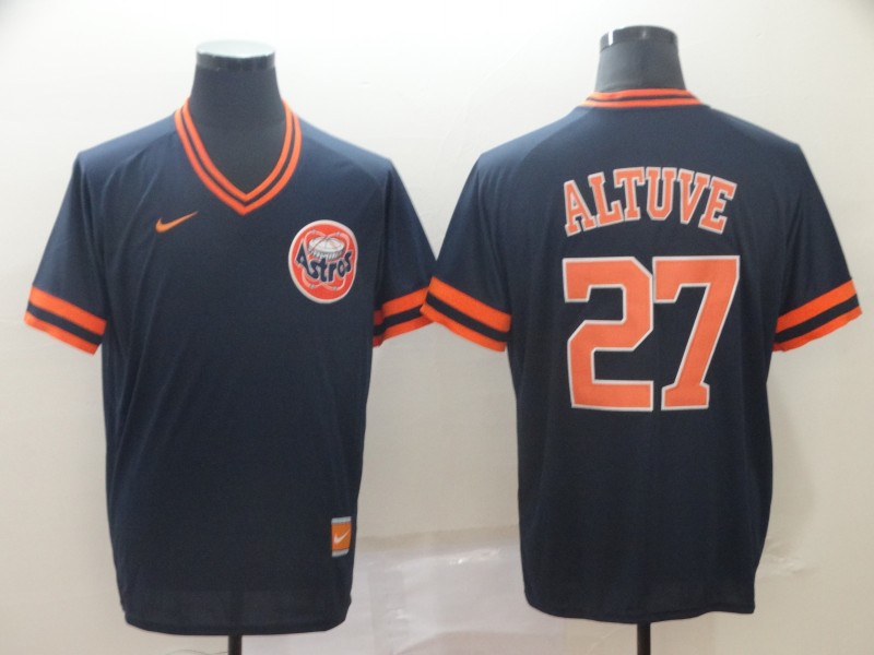 Men's Houston Astros #27 Jose Altuve Navy Throwback Stitched Baseball Jersey
