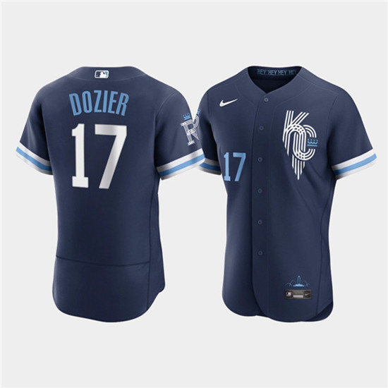 Men's Kansas City Royals #17 Hunter Dozier 2022 Navy City Connect Flex Base Stitched MLB Jersey