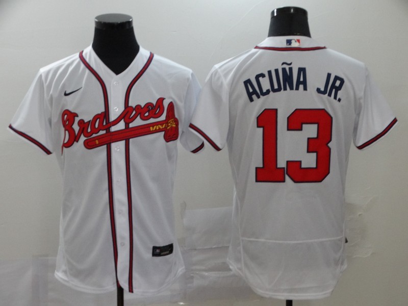 Men's Atlanta Braves #13 Ronald Acuña Jr 2020 White Flex Base Stitched MLB Jersey