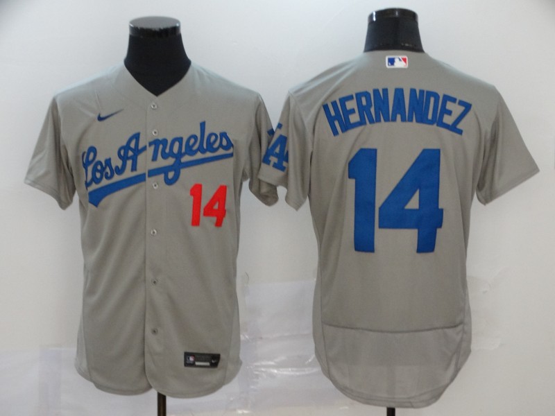 Men's Los Angeles Dodgers #14 Kiké Hernández Grey Flex Base Stitched MLB Jersey
