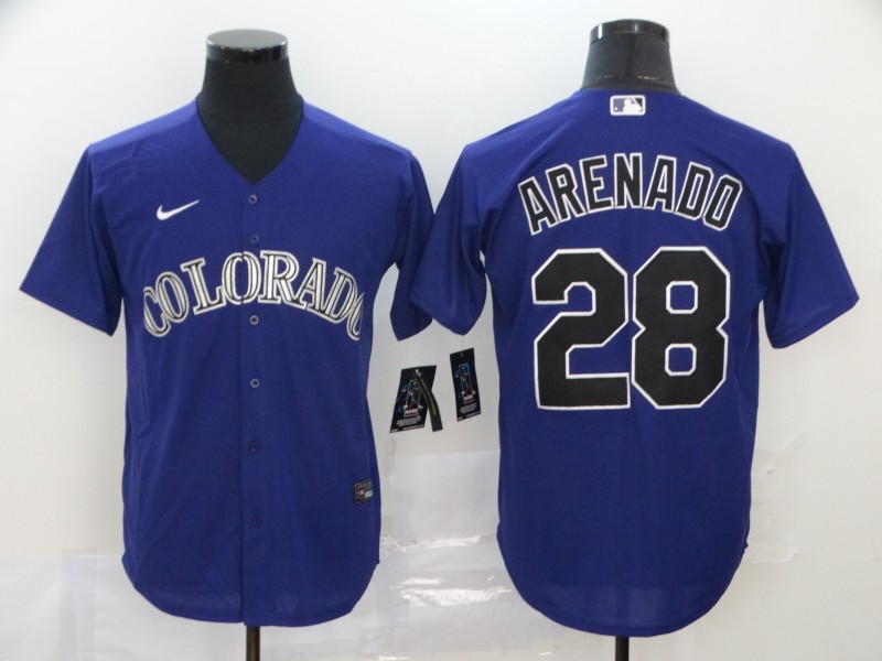 Men's Colorado Rockies #28 Nolan Arenado Blue Cool Base Stitched MLB Jersey