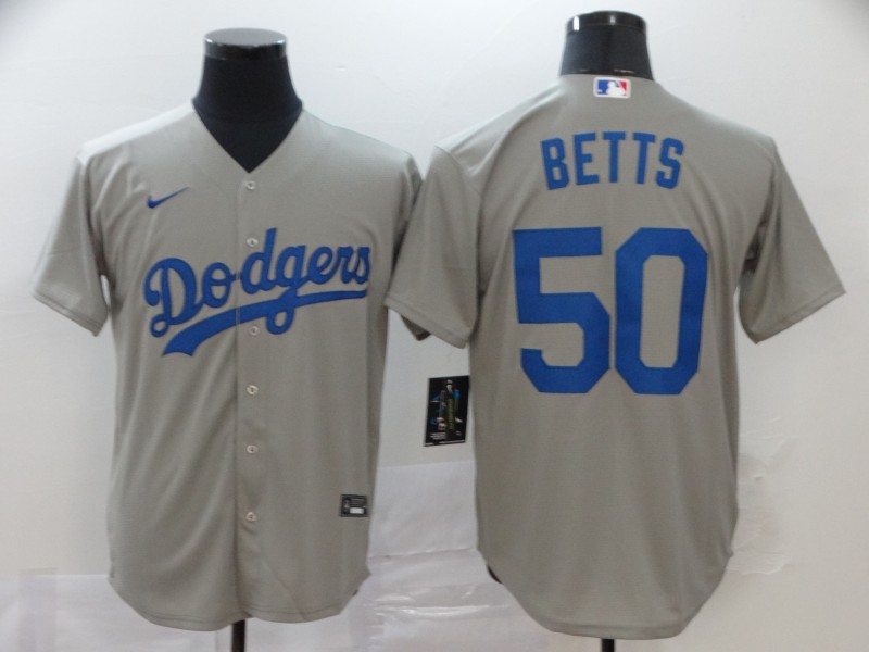 Men's Los Angeles Dodgers #50 Mookie Betts Grey Cool Base Stitched MLB Jersey