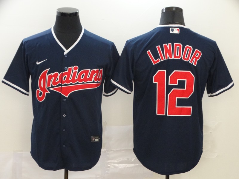 Men's Cleveland Indians #12 Francisco Lindor Navy Cool Base Stitched MLB Jersey