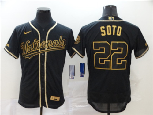 Men's Washington Nationals #22 Juan Soto Black Golden Flex Base Stitched MLB Jersey