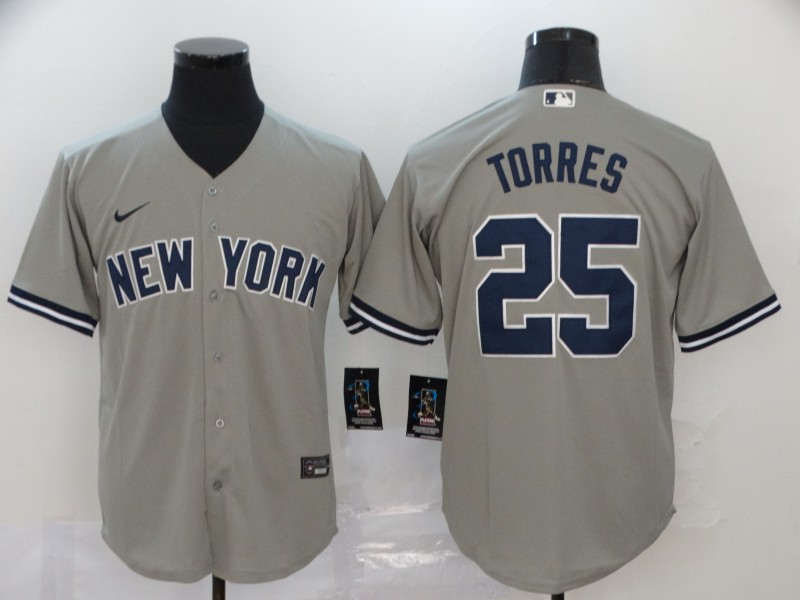 Men's New York Yankees #25 Gleyber Torres 2020 Grey Cool Base Stitched MLB Jersey