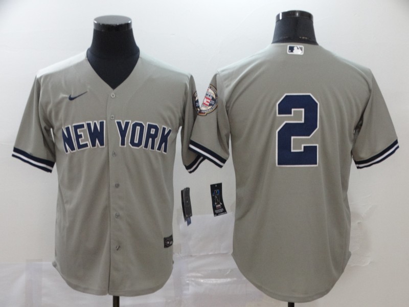 Men's New York Yankees #2 Derek Jeter Grey Cool Base Stitched MLB Jersey