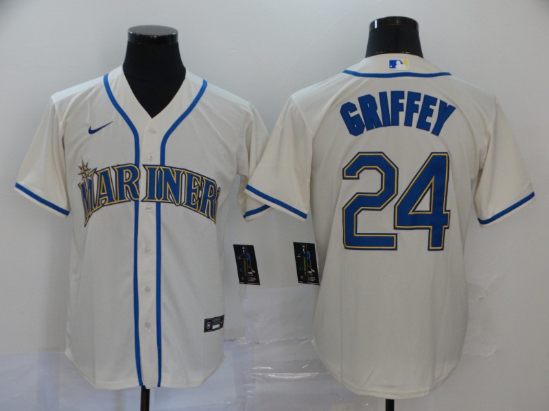 Men's Seattle Mariners #24 Ken Griffey White Cool Base Stitched MLB Jersey