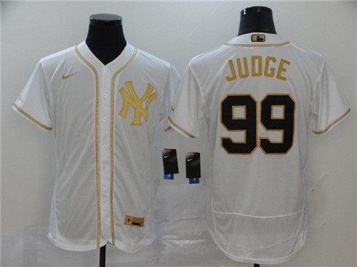 Men's New York Yankees #99 Aaron Judge White Golden Flex Base Stitched MLB Jersey