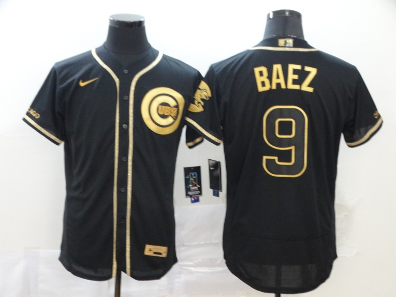 Men's Chicago Cubs #9 Javier Baez Black Golden Flex Base Stitched MLB Jersey