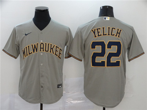 Men's Milwaukee Brewers #22 Christian Yelich Grey Cool Base Stitched MLB Jersey