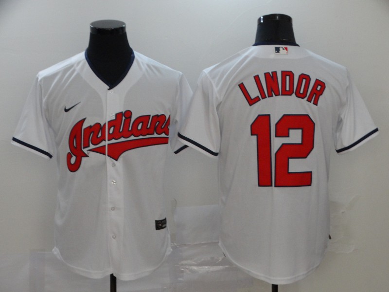 Men's Cleveland Indians #12 Francisco Lindor White Cool Base Stitched MLB Jersey