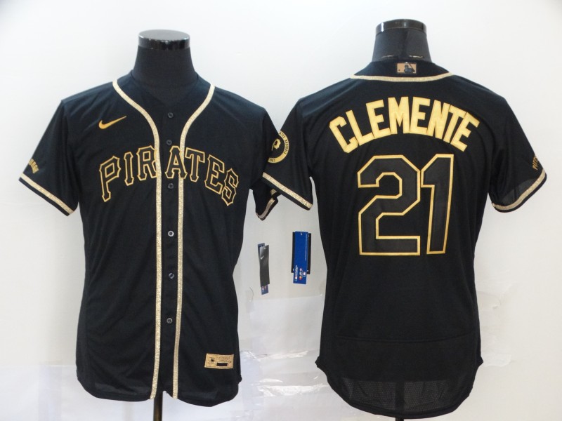 Men's Pittsburgh Pirates #21 Roberto Clemente Black Golden Flex Base Stitched MLB Jersey