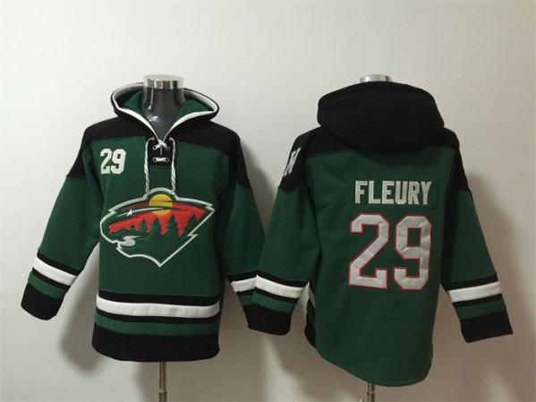 Men's Minnesota Wild #29 Marc-Andre Fleury Green Ageless Must-Have Lace-Up Pullover Hoodie