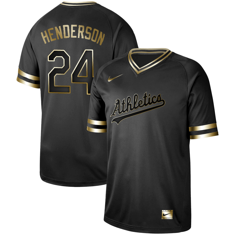 Men's Oakland Athletics #24 Rickey Henderson Black Gold Stitched MLB Jersey