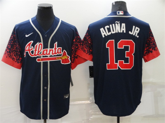 Men's Atlanta Braves #13 Ronald Acuña Jr. Navy Stitched Jersey