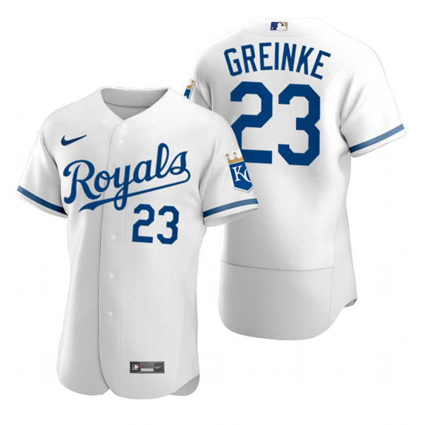 Men's Kansas City Royals #23 Zack Greinke White Flex Base Stitched Jersey