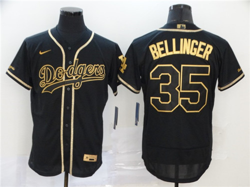 Men's Los Angeles Dodgers #35 Cody Bellinger Black Golden Flex Base Stitched MLB Jersey