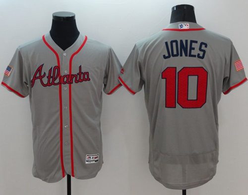 Braves #10 Chipper Jones Grey Fashion Stars & Stripes Flexbase Authentic Stitched MLB Jersey