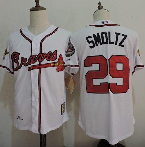 Mitchell And Ness 1995 Braves #29 John Smoltz White Throwback Stitched MLB Jersey