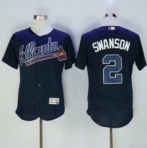 Braves #2 Dansby Swanson Navy Blue Flexbase Authentic Collection Stitched MLB Jersey