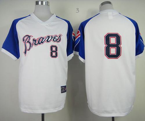 Mitchell And Ness Braves #8 Bob Uecker White Throwback Stitched MLB Jersey