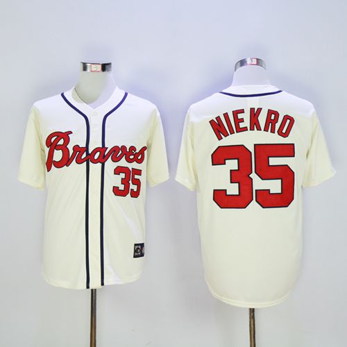 Braves #35 Phil Niekro Cream Throwback Stitched MLB Jersey