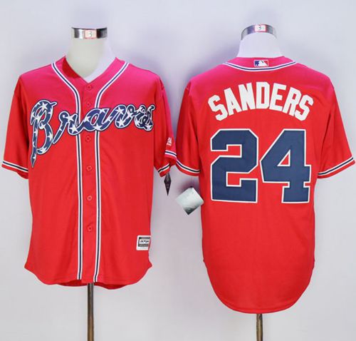 Braves #24 Deion Sanders Red New Cool Base Stitched MLB Jersey