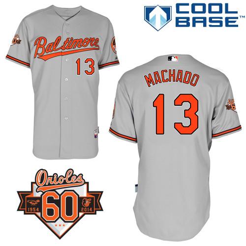 Orioles #13 Manny Machado Grey Cool Base Stitched MLB Jersey