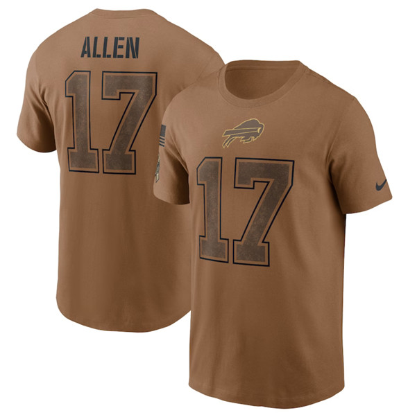 Men's Buffalo Bills #17 Josh Allen 2023 Brown Salute To Service Name & Number T-Shirt