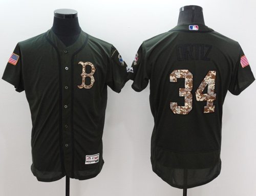 Red Sox #34 David Ortiz Green Flexbase Authentic Collection Salute to Service Stitched MLB Jersey