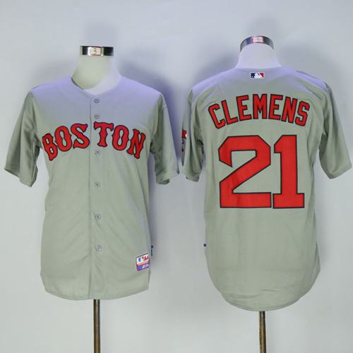 Red Sox #21 Roger Clemens Grey Cool Base Stitched MLB Jersey