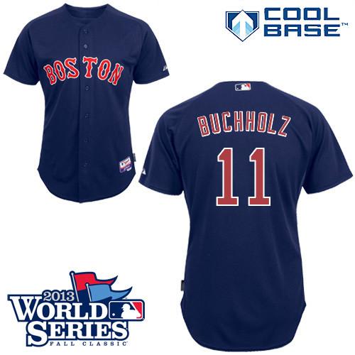 Red Sox #11 Clay Buchholz Dark Blue Cool Base 2013 World Series Patch Stitched MLB Jersey