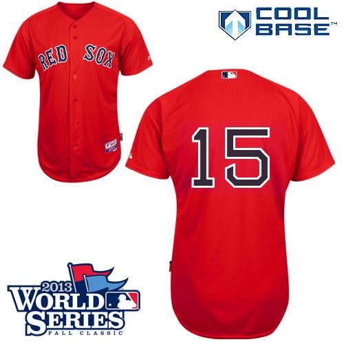 Red Sox #15 Dustin Pedroia Red Cool Base 2013 World Series Patch Stitched MLB Jersey