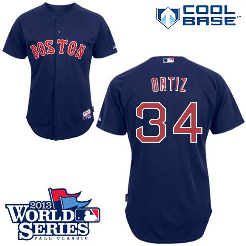 Red Sox #34 David Ortiz Dark Blue Cool Base 2013 World Series Patch Stitched MLB Jersey