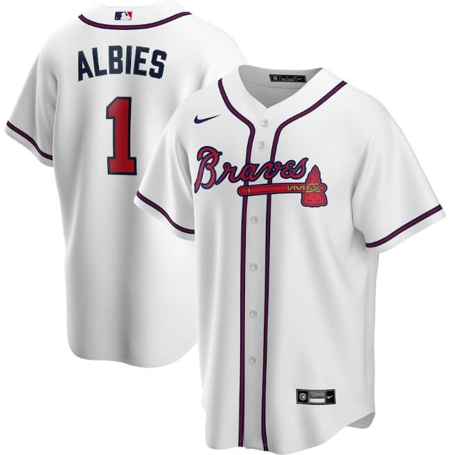 Men's Atlanta Braves White #1 Ozzie Albies Cool Base Stitched MLB Jersey