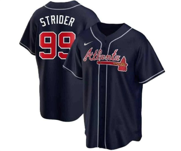Men's Atlanta Braves #99 Spencer Strider Navy Cool Base Stitched Baseball Jersey