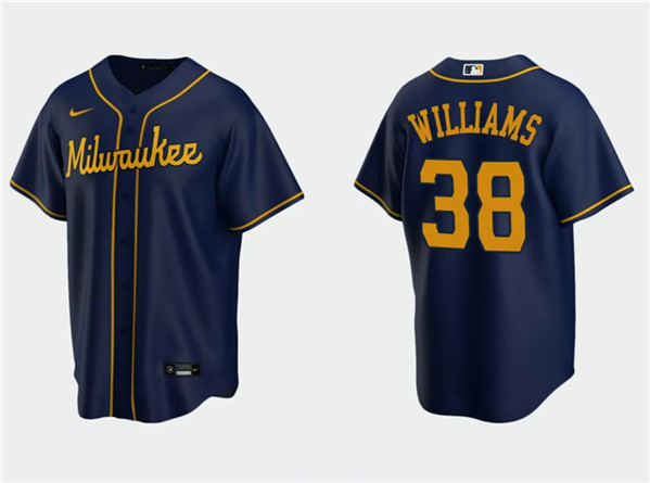 Men's Milwaukee Brewers #38 Devin Williams Navy Cool Base Stitched Jersey
