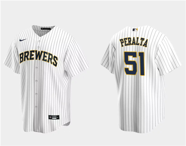 Men's Milwaukee Brewers #51 Freddy Peralta White Cool Base Stitched Jersey