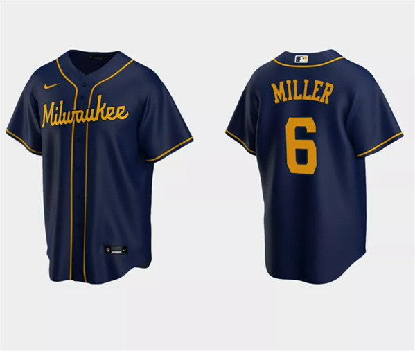 Men's Milwaukee Brewers #6 Owen Miller Navy Cool Base Stitched Jersey