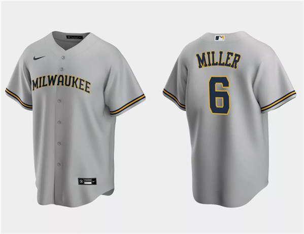 Men's Milwaukee Brewers #6 Owen Miller Gray Cool Base Stitched Jersey