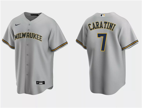 Men's Milwaukee Brewers #7 Victor Caratini Gray Cool Base Stitched Jersey