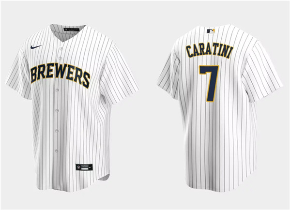 Men's Milwaukee Brewers #7 Victor Caratini White Cool Base Stitched Jersey