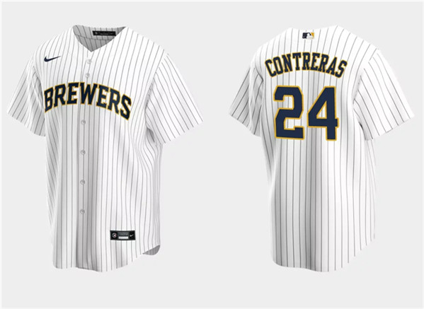 Men's Milwaukee Brewers #24 William Contreras White Cool Base Stitched Jersey