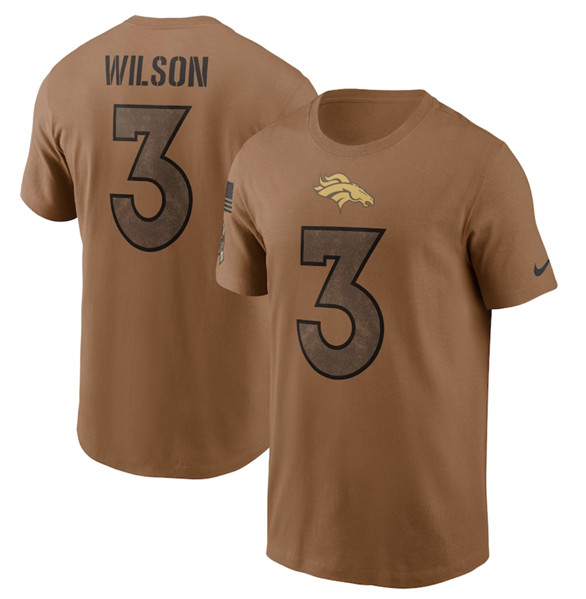 Men's Denver Broncos #3 Russell Wilson 2023 Brown Salute To Service Name & Number T-Shirt